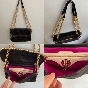 HENRI BENDEL Black Leather Gold Chain Used Purse
